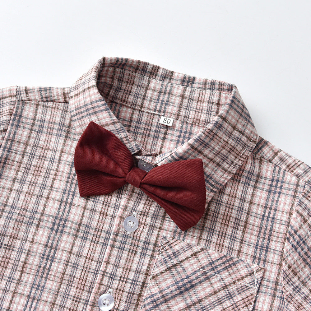 Wholesale Children's Cotton Plaid Long Sleeved Shirt Sets