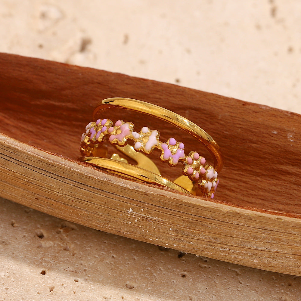 Wholesale Stainless steel 18K gold plated cross-line open ring