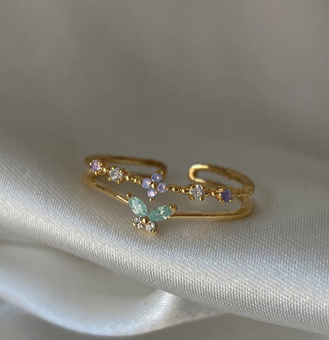 Wholesale New Flower Moon Butterfly Zircon Sweet and Cute Open Ring