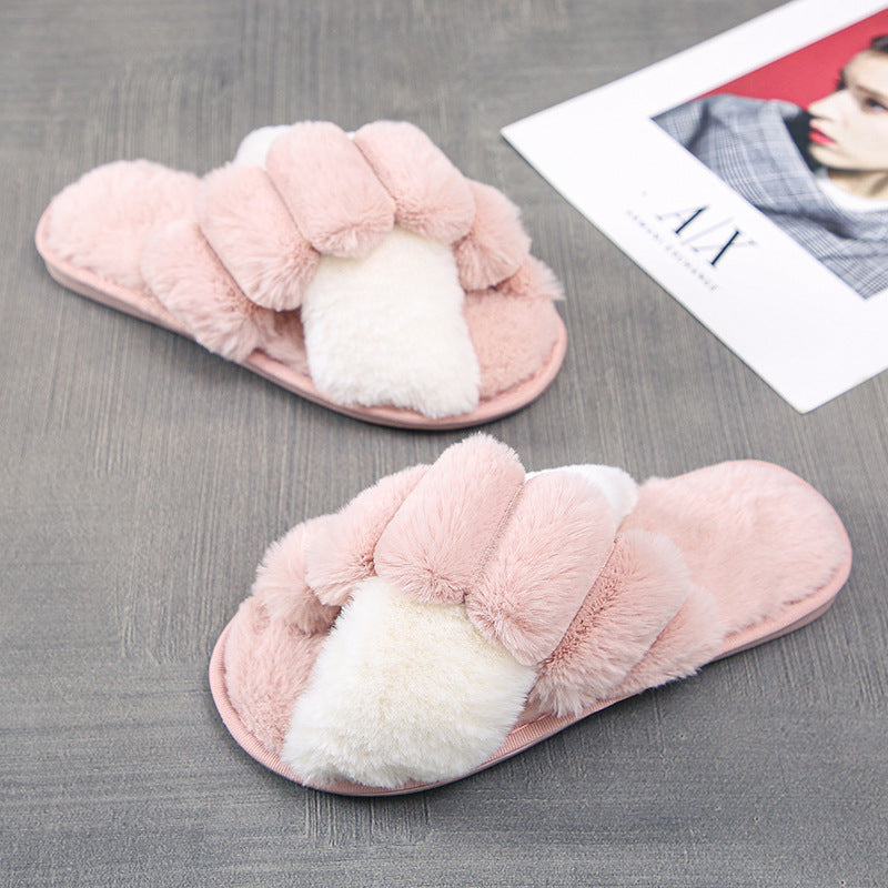 Wholesale New Velvet Thickened Cross Plush Slippers