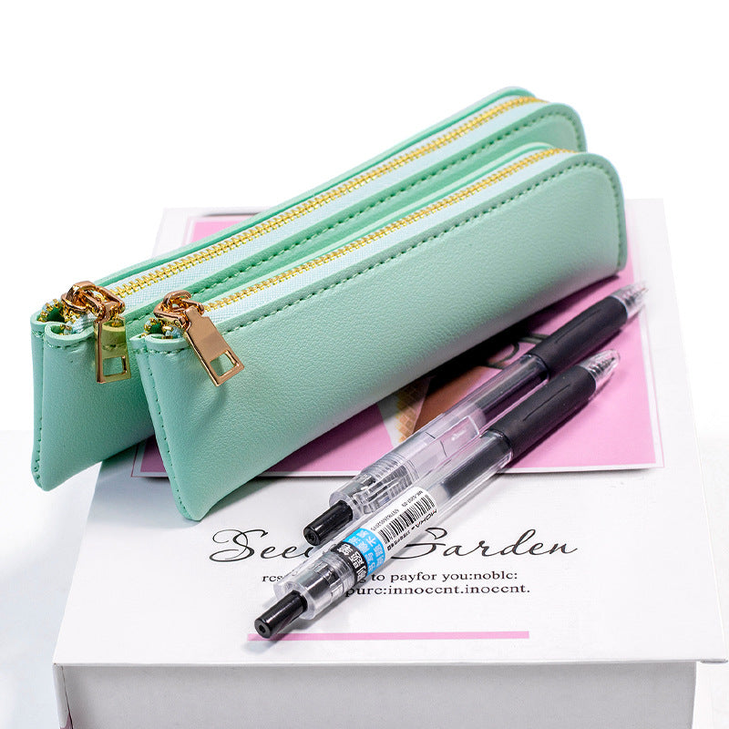 Wholesale Solid color leather large capacity pencil case