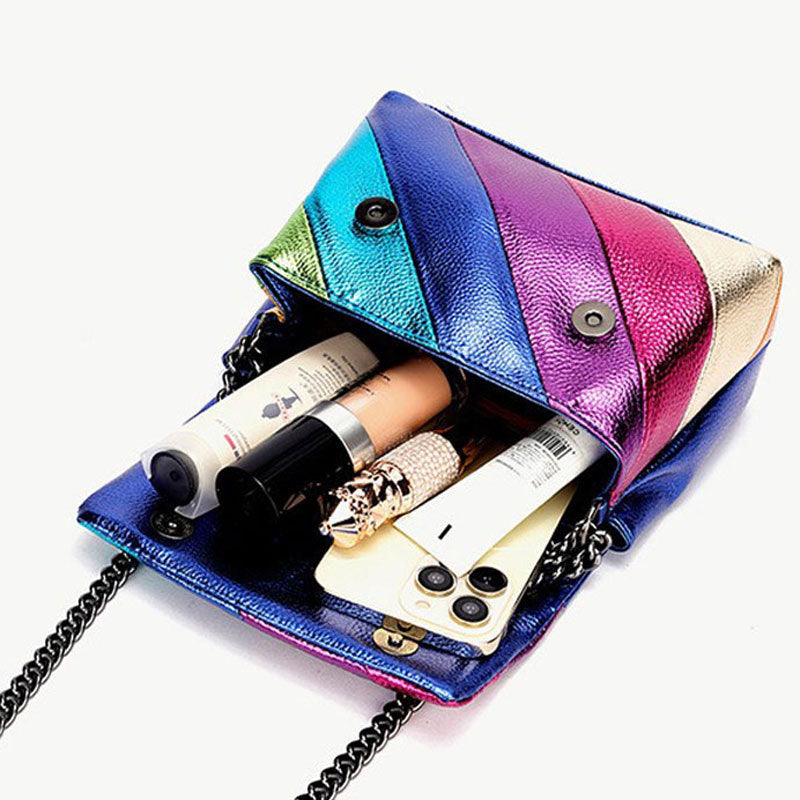 Wholesale Rainbow Contrasting Color Splicing Bag Eagle Bird Head Chain Shoulder Crossbody Bag