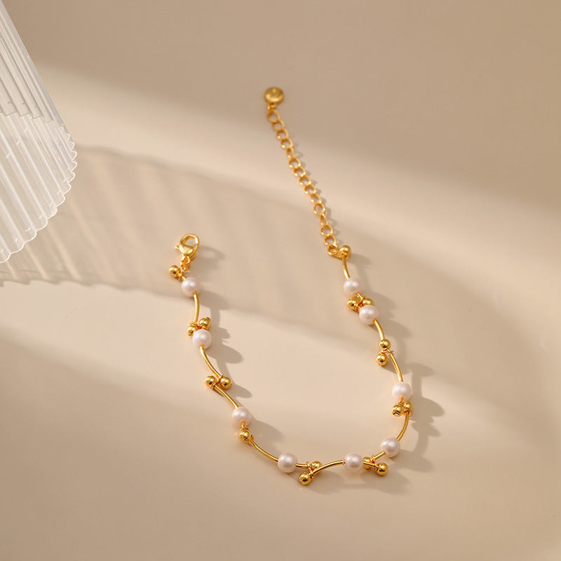Wholesale Pearl Gold Ball Copper Bracelet