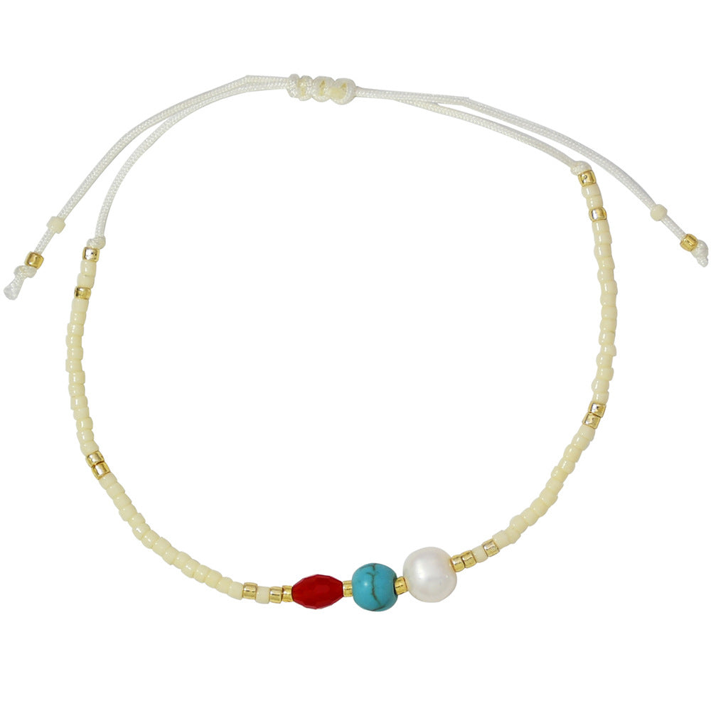 Wholesale Miyuki Millet Beads Handwoven Red String Freshwater Pearl Turquoise Bracelet