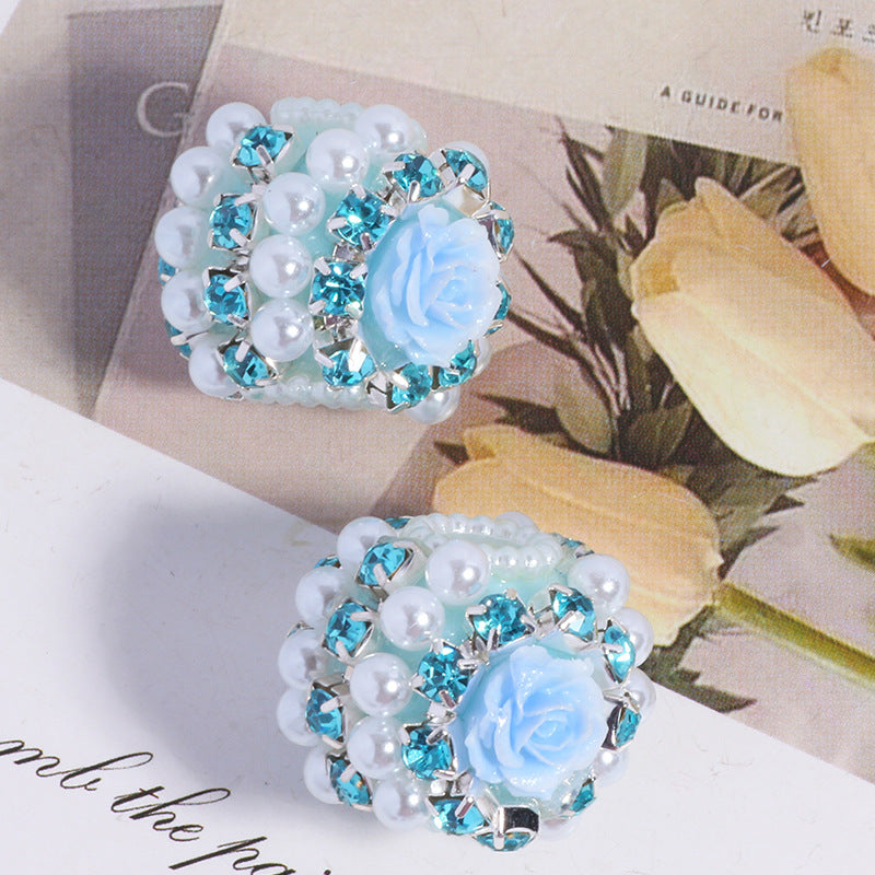 Wholesale 5pcs/pack Rose flower heavy industry exotic wind drill ball loose beads DIY