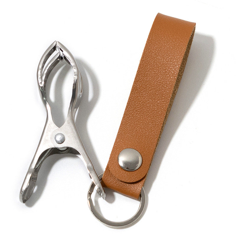 Wholesale Stainless Steel Clip Buckle Retro Leather Car Keychain