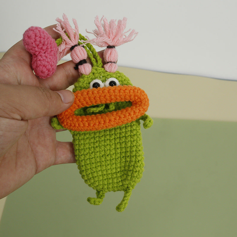 Wholesale Cartoon Cute Handwoven Sausage Mouth Coin Purse Keychain