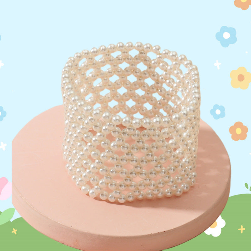 Wholesale Personalized Hollow Out Elastic Pearl Imitation Hand Woven Bracelets
