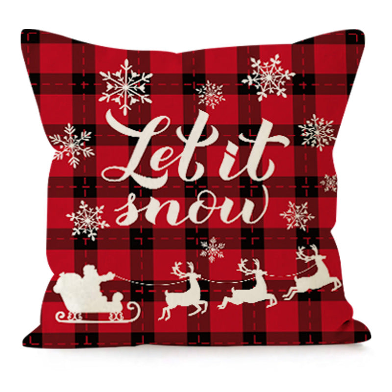 Wholesale New Plaid Christmas Linen Snowflake Letter Print Pillowcase
