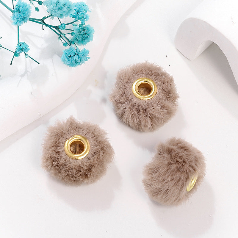 Wholesale 100pcs/pack 20mm Copper Small Fragrance Style Straight Hole Imitation Rabbit Hair Ball Spacer Beads DIY