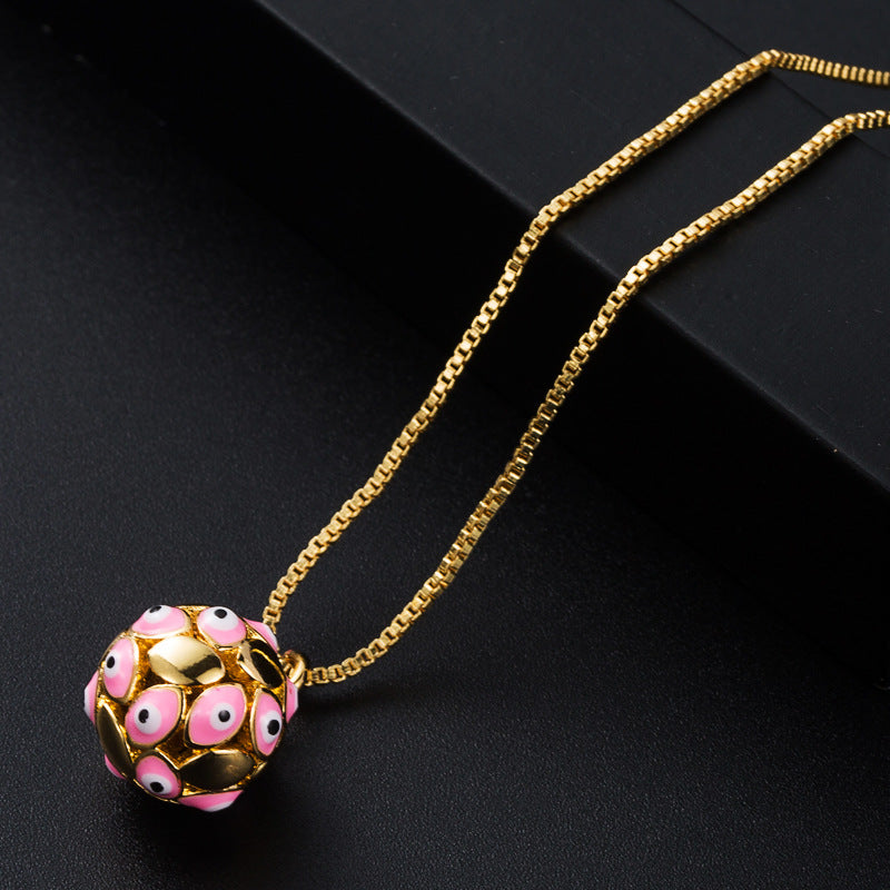 Wholesale copper plated real gold dripping eye geometric spherical evil eye necklace
