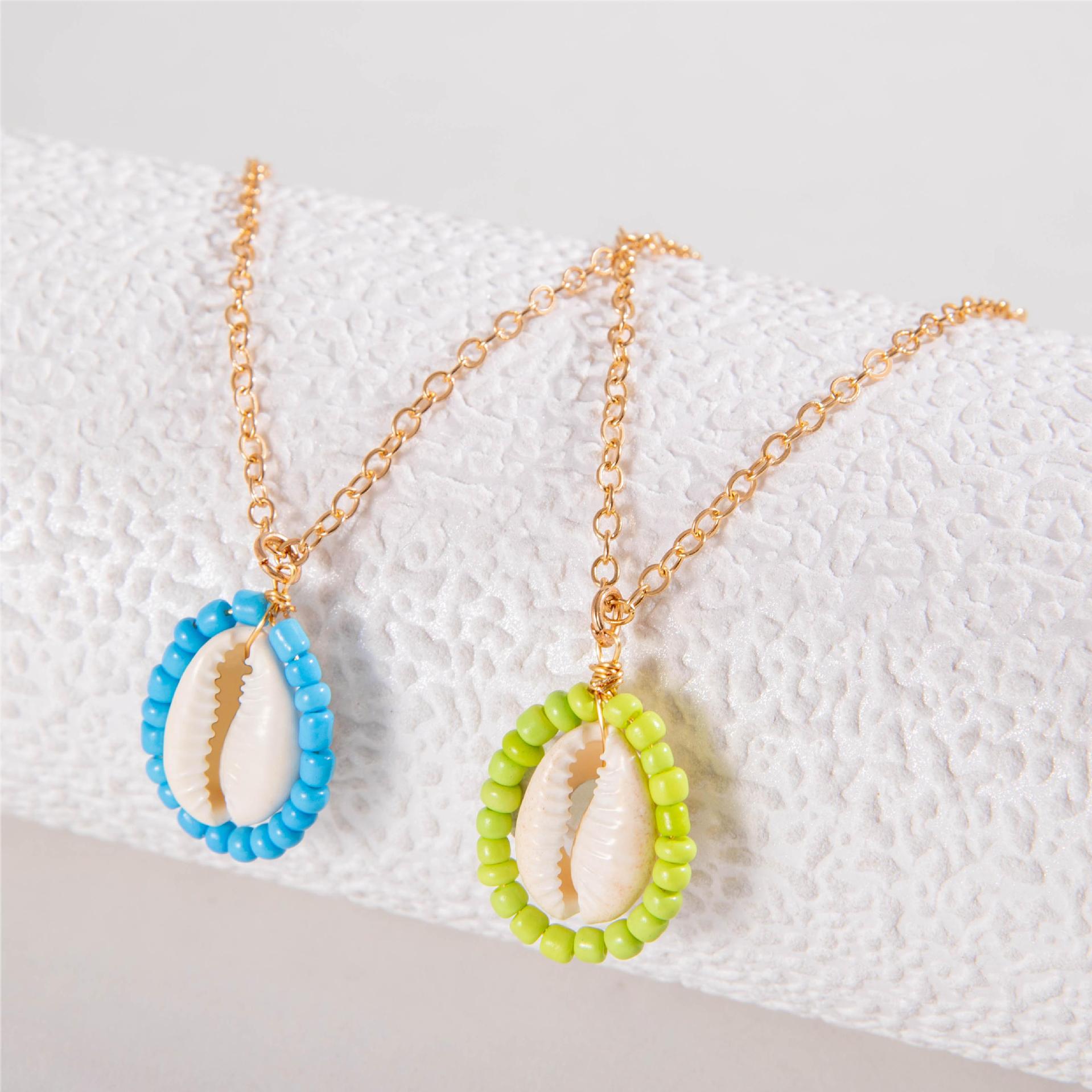 Wholesale Colored Rice Bead Beaded Shell Multi-layer Necklaces