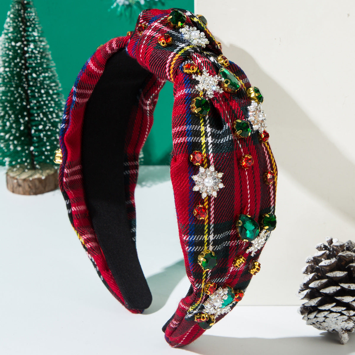 Wholesale Hot Selling Christmas Check Fabric Knotted Headband Christmas Series Holiday Hair Accessories