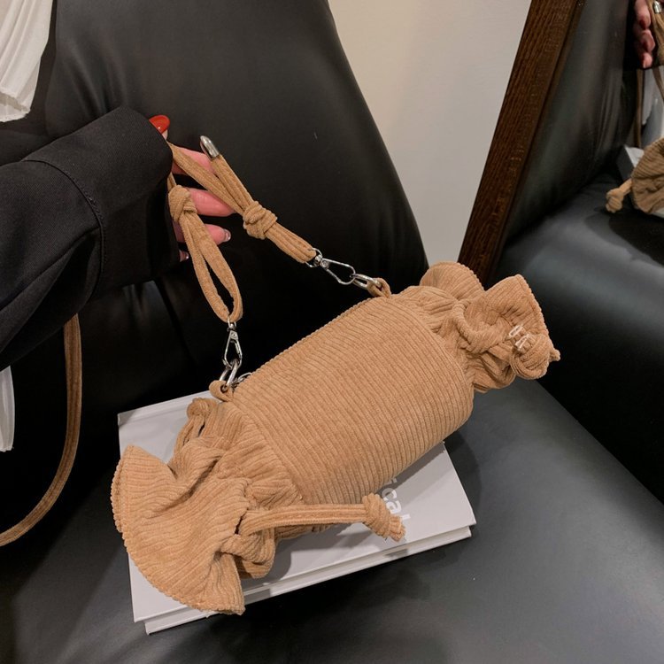 Wholesale Corduroy Candy Shoulder Messenger Bucket Bag