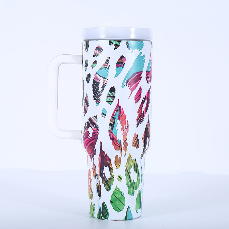 Wholesale Tumbler 40oz Stainless Steel Camouflage Leopard Print Car Portable Straw Thermos Cup Ice Bullies Cup
