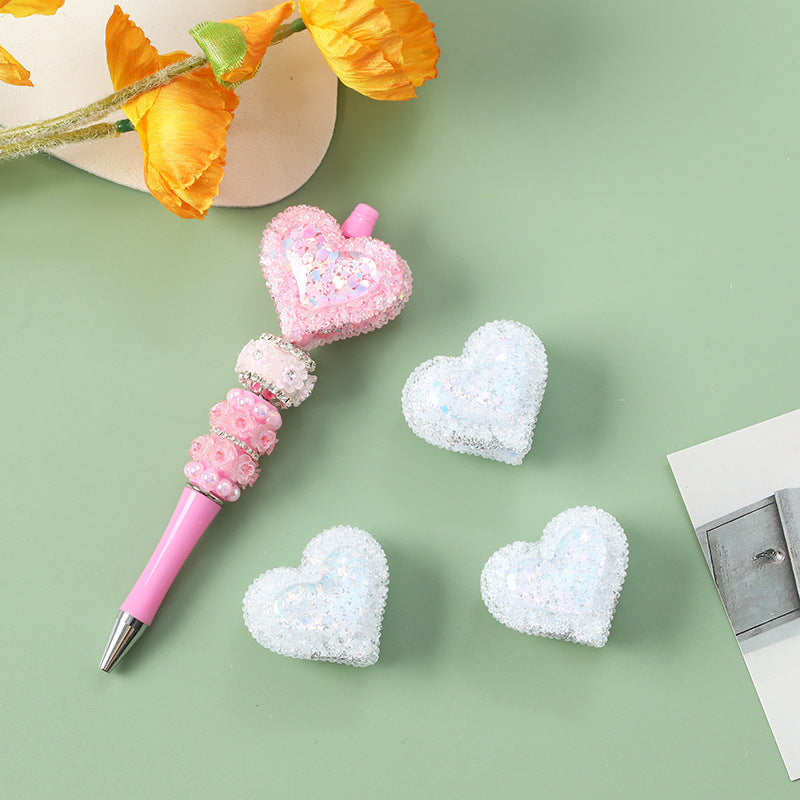 Wholesale 5pcs Heavy Industry Beads DIY Full Diamond Heart Love Beaded Pen Material Accessories Mickey Head Beaded Mobile Phone Chain Decoration