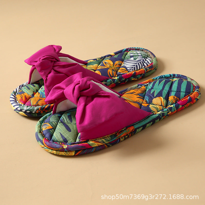 Wholesale Fabric Bowknot Indoor Non-slip Slippers