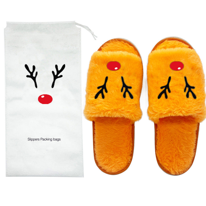 Wholesale Halloween Pumpkin Shoes Elk Christmas Plush Open Toe Flat Slippers