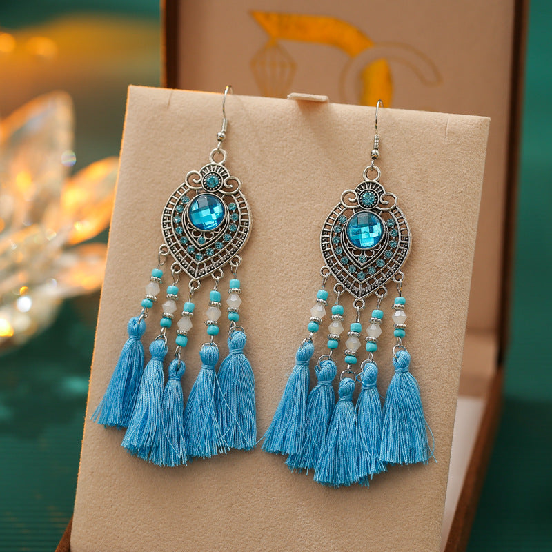 Wholesale Vintage Oval Diamond Tassel Leaf Personalized Earrings