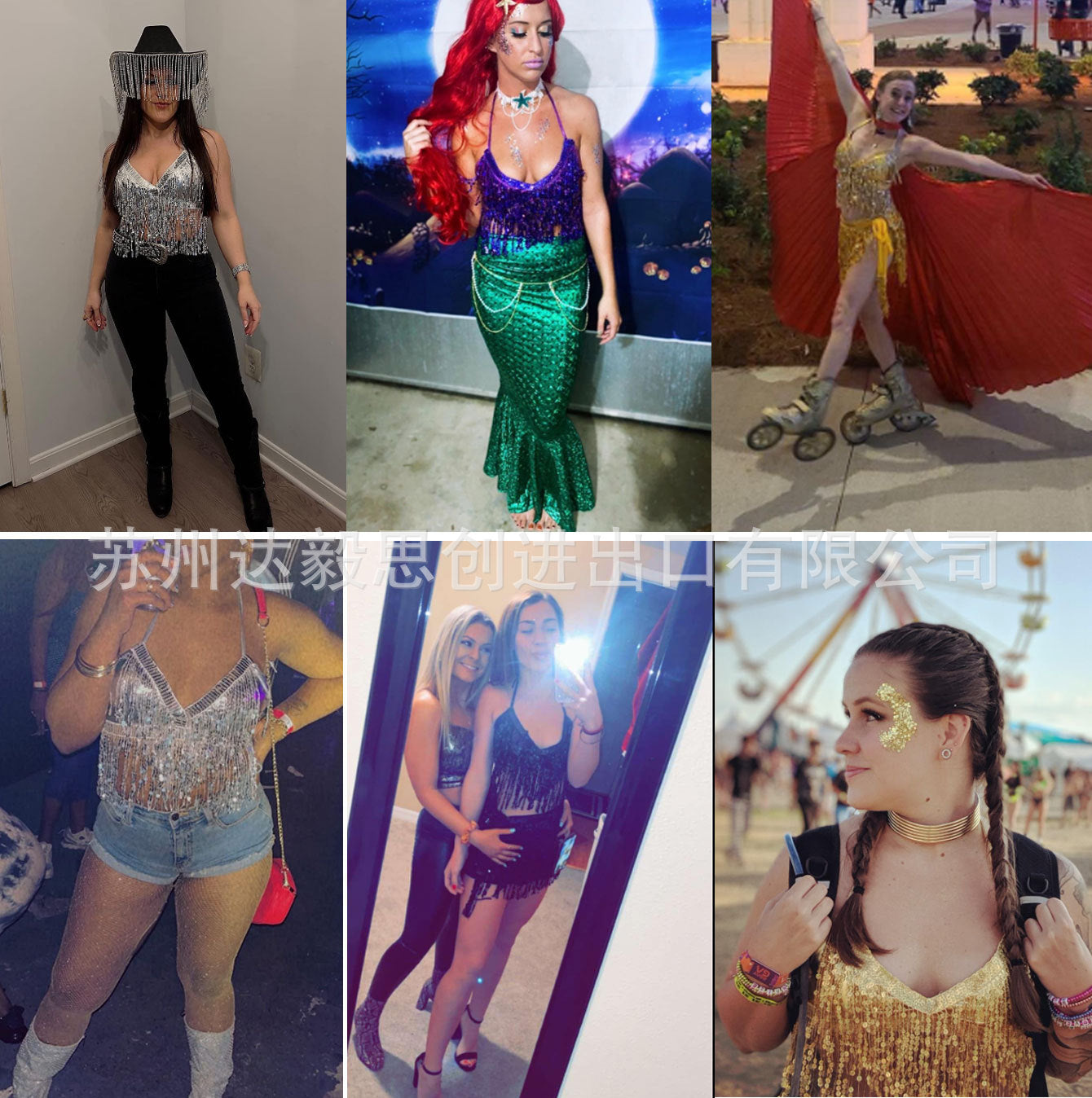 Wholesale Electronic Music Festival Glitter Fabric Tassel Two-Piece Swimsuit Three-Piece Set