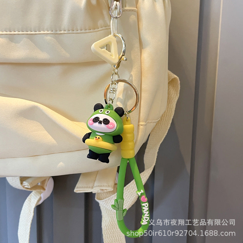 Wholesale Cute Panda Travel Keychain Rubber Doll Car Bag Key Chain Pendant Gift