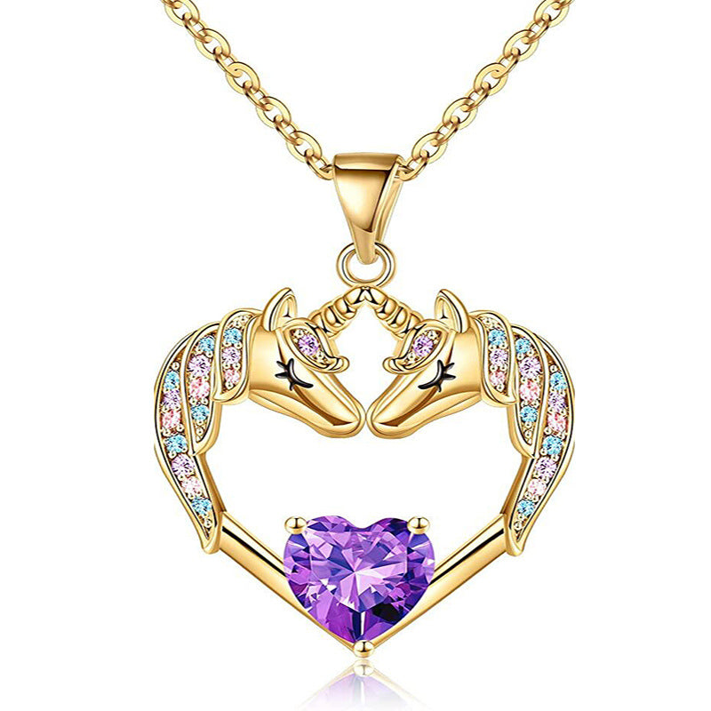 Wholesale Unicorn Heart Diamond Necklaces