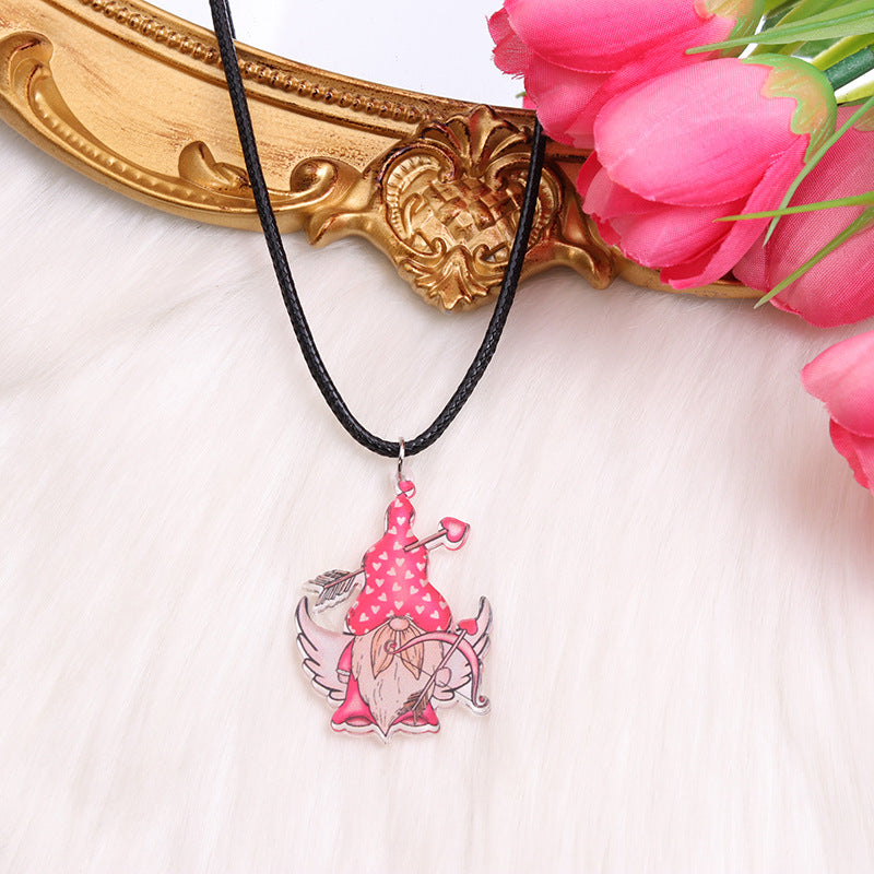 Wholesale Valentine's Day Heart Gnome Rainbow Necklace