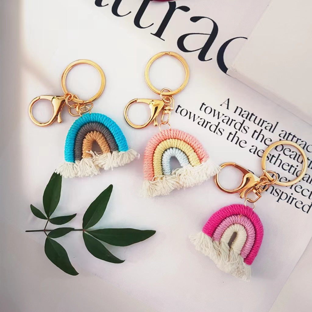Wholesale Rainbow Pendant Handmade Cotton Thread Woven Keychains