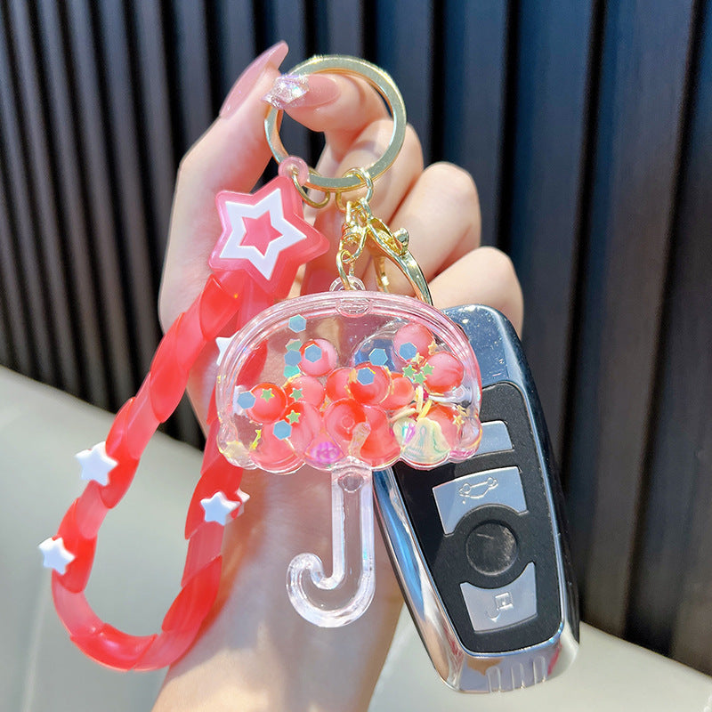 Wholesale Oil-filled Bubble Beads Small Umbrella Quicksand Bottle Acrylic Keychain