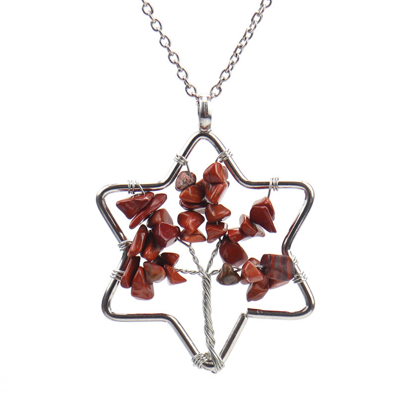 Wholesale Handmade Six-pointed Star Tree of Life Crushed Stone Crystal Necklace