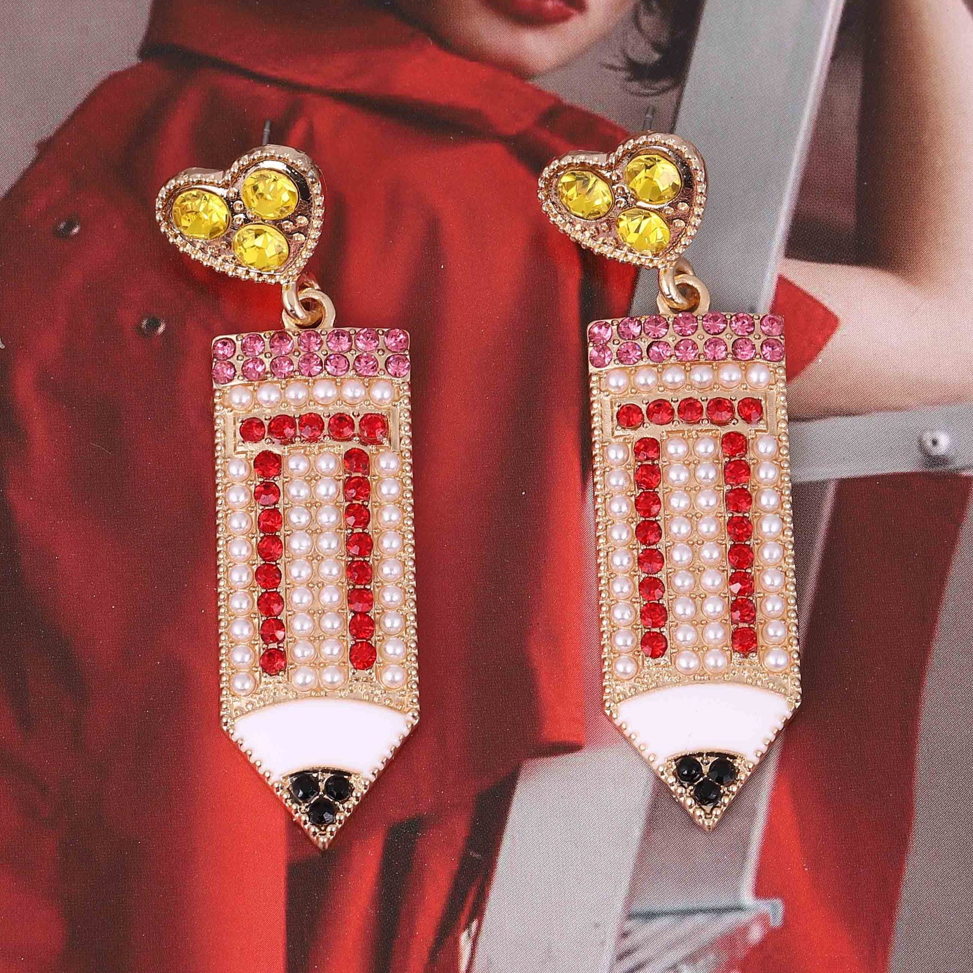 Wholesale Rhinestone Pencil Alloy Earrings