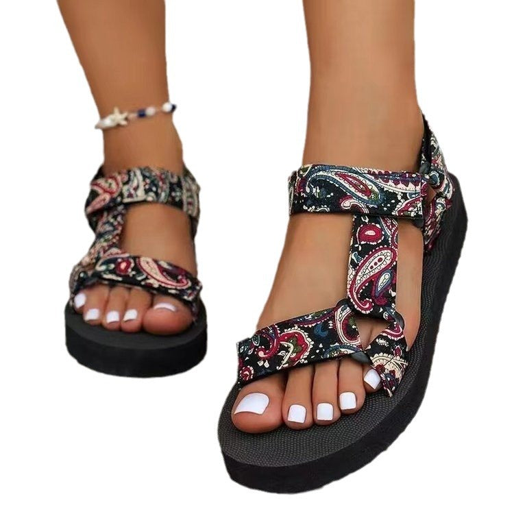 Wholesale Summer Thick Bottom Color Matching Velcro Rubber Sandals