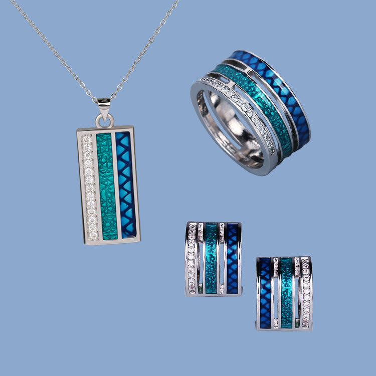 Wholesale Geometric Hollow Enamel Color Matching Copper Ring Set