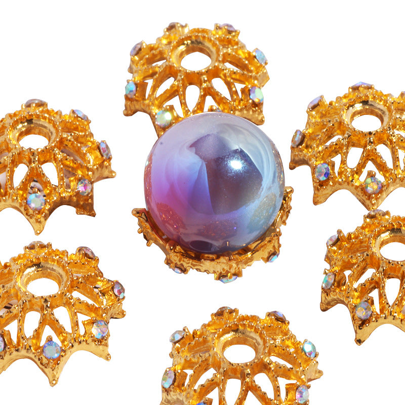Wholesale 10pcs/pack  inlaid zircon hollow large flower cap spacer straight hole DIY crystal