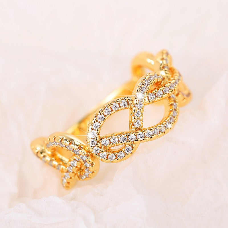 Wholesale New Product Full Diamond Chain Winding Ring Copper Ring