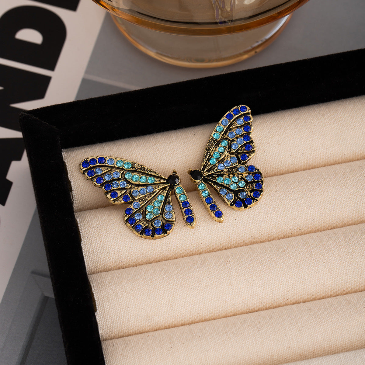 Wholesale Silver Needle French Color Diamond Butterfly Vintage Earrings