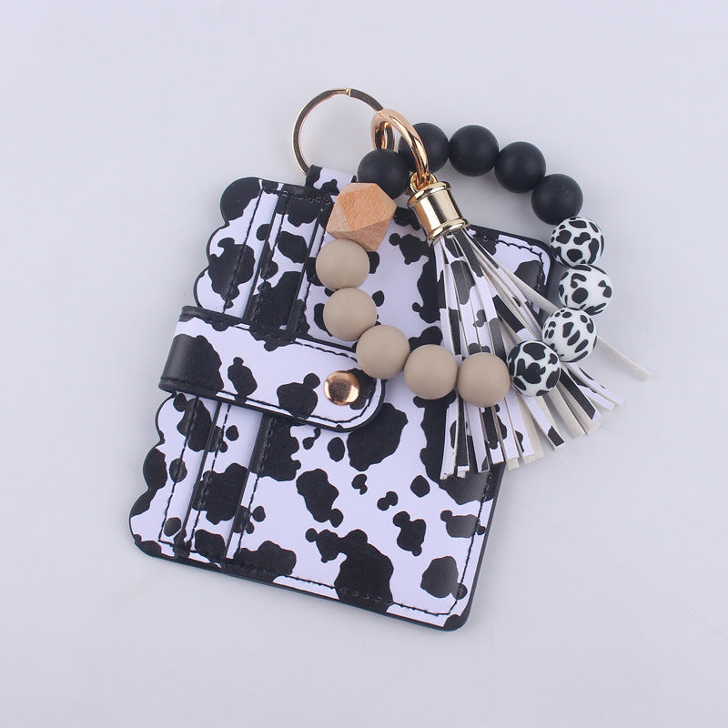 Wholesale Cartoon Cow Print Card Holder Wrist PU Keychain