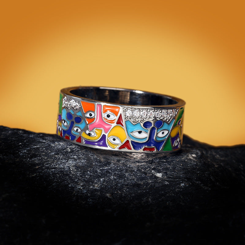 Wholesale Enamel Inlaid Diamond Multi Eye Brass Rings