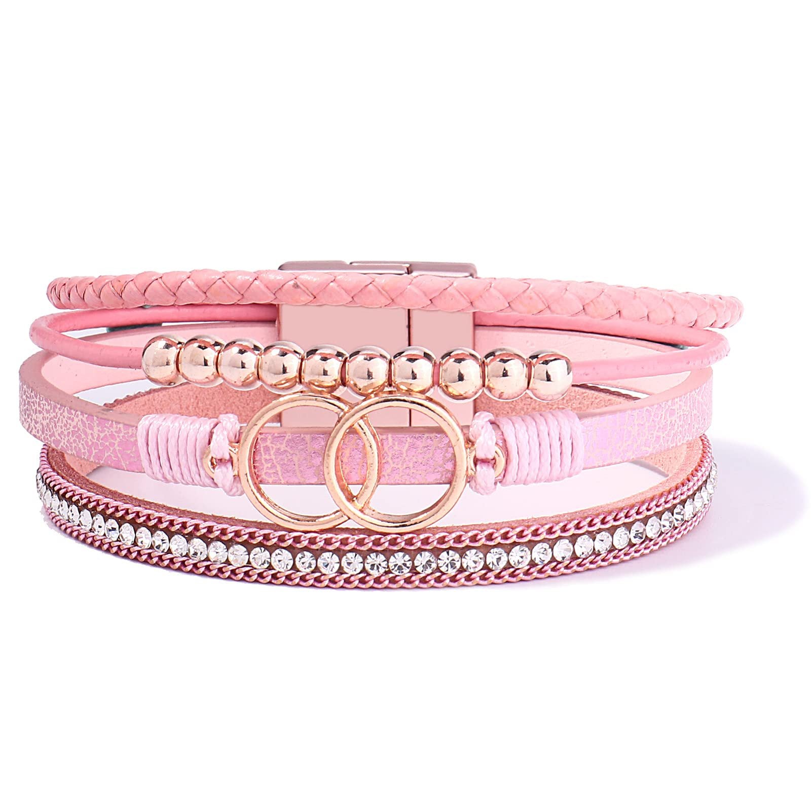 Wholesale Handmade Magnetic Clasp Diamond Encrusted Leather Bracelet