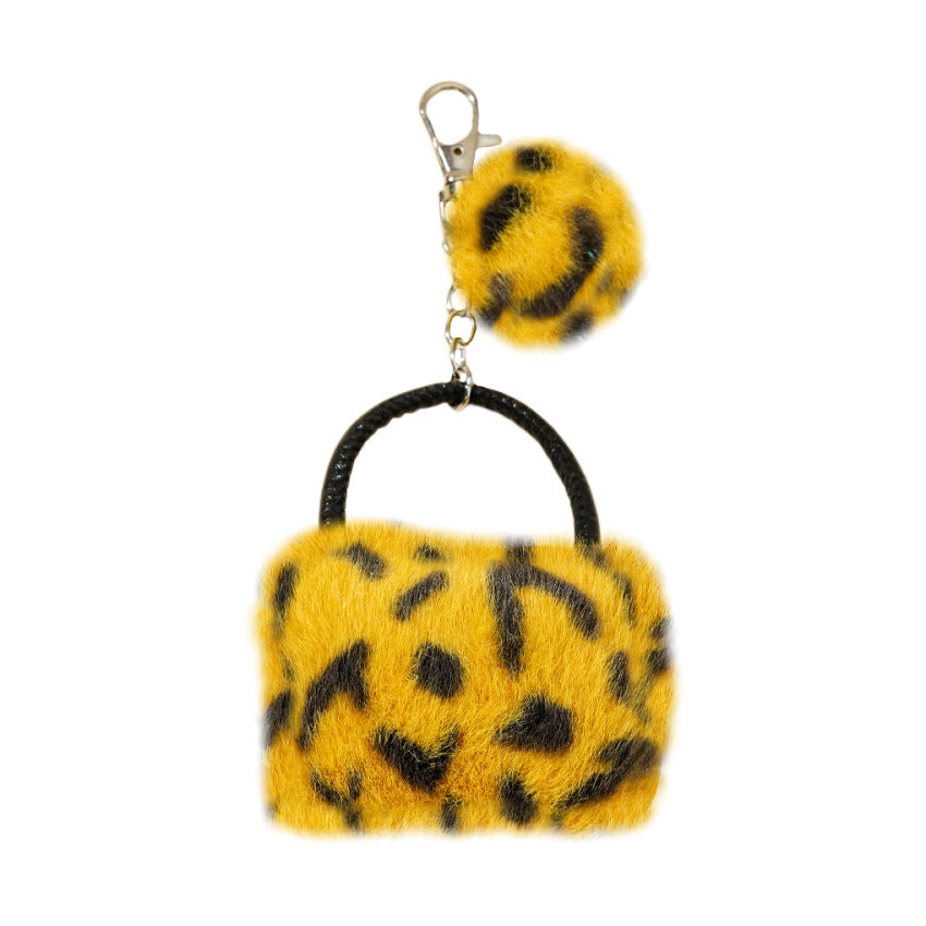Wholesale Leopard Print Solid Color Plush Small Bag Keychain