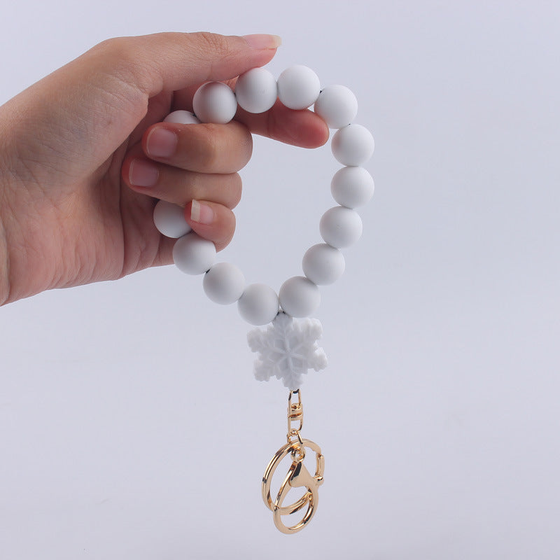 Wholesale Cartoon Silicone Snowflake Beads Wrist Keychain