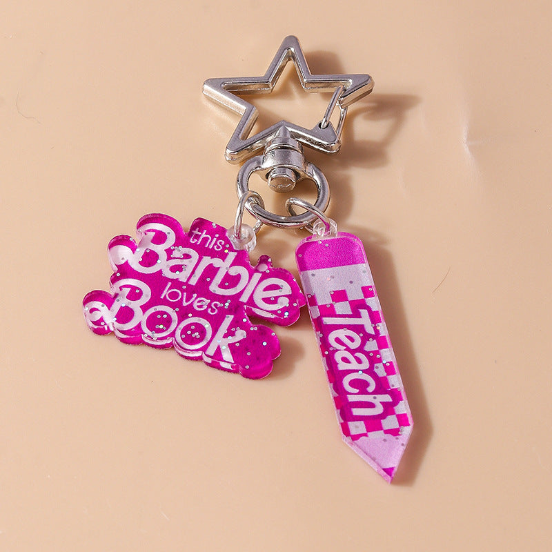 Wholesale Cartoon Pink Letter Pencil Keychain