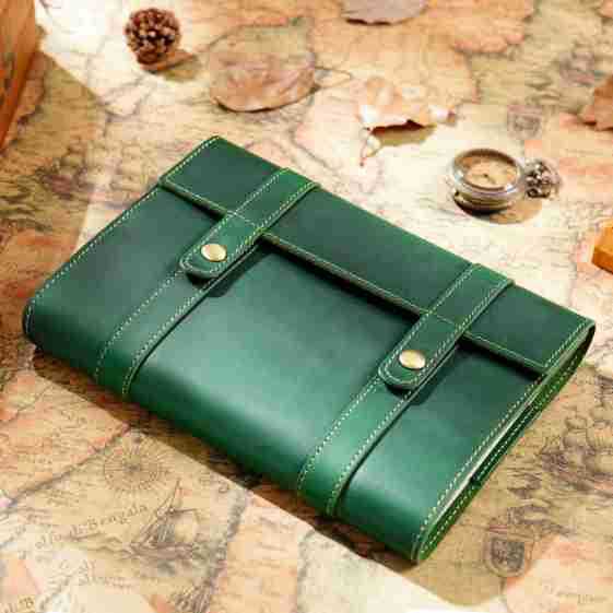 Wholesale A5 Fixed Page First Layer Cowhide Retro Snap Button with Card Slot Inside Notebook