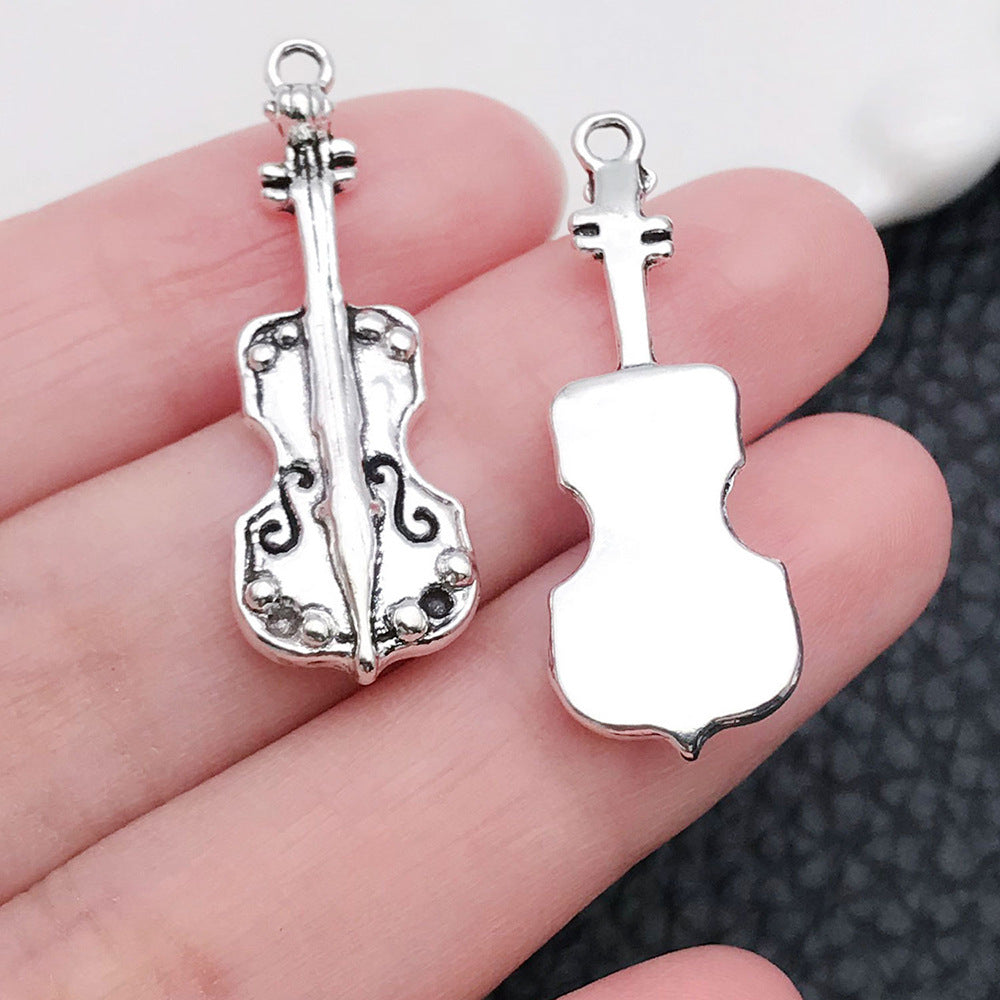 Wholesale Antique Silver Violin Guitar Saxophone Instrument Notes Creative DIY Necklace Bracelet Pendant