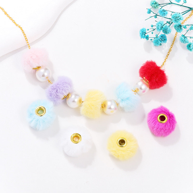 Wholesale 100pcs/pack 20mm Copper Small Fragrance Style Straight Hole Imitation Rabbit Hair Ball Spacer Beads DIY