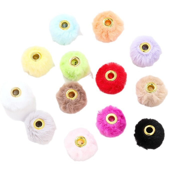 Wholesale 100pcs/pack 20mm Copper Small Fragrance Style Straight Hole Imitation Rabbit Hair Ball Spacer Beads DIY