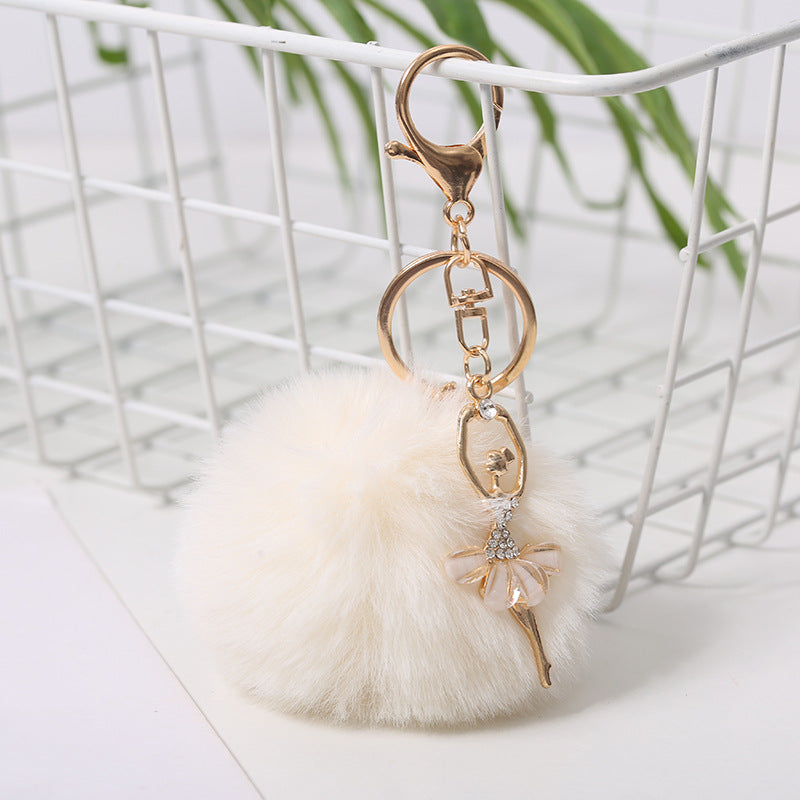 Wholesale 5pcs Cute Rhinestone Angel Ballerina Girl Pom Pom Keychain