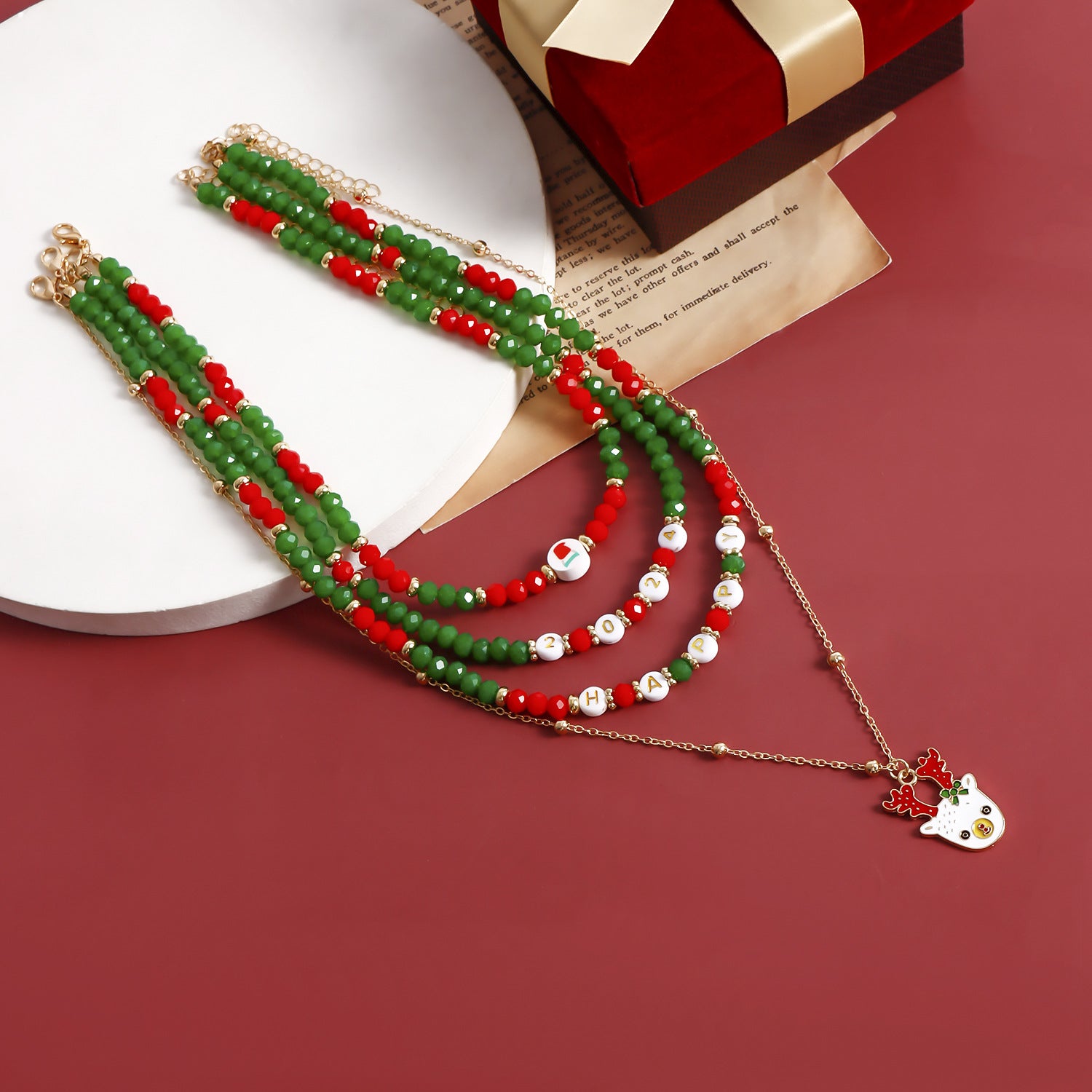 Wholesale Christmas Snowman Elk Imitation Crystal Necklace Set Sweater Chain