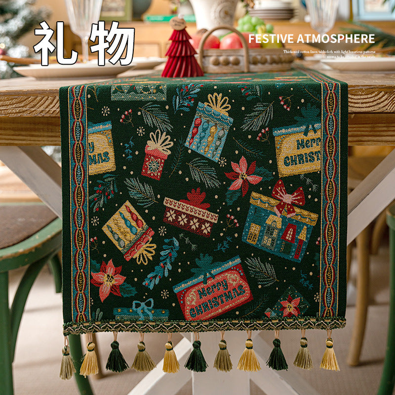 Wholesale Christmas floral woven table runner with pendant