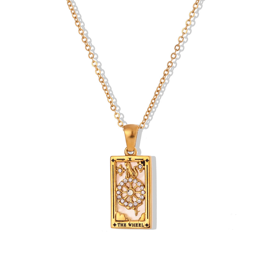 Wholesale Rectangular Drip Oiled Zircon Tarot Cards Stainless Steel 18K Gold Plated Necklaces
